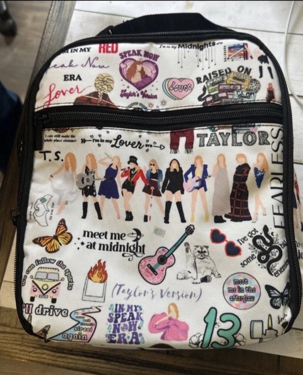 Taylor Swift Lunch Box Bag White Graphic Words Cartoon Insulated NWOT Zipper